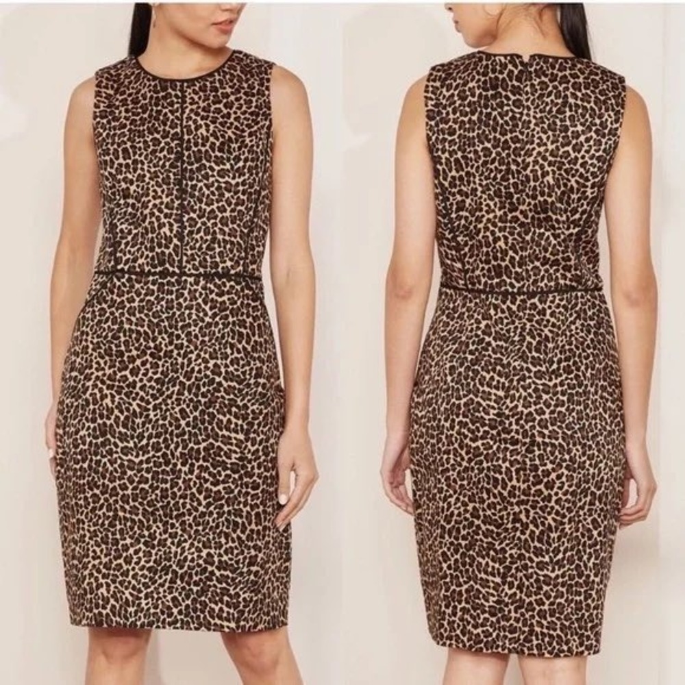 WB10 J.Crew Leopard Sheath Dress Animal Print Career Cocktail 4 Black Label